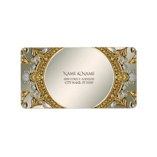 Gold Ornate White Floral Address Label