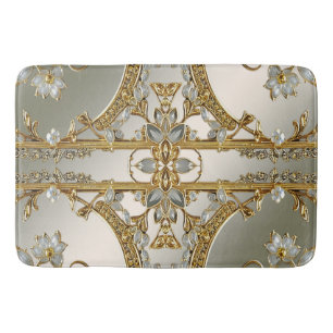 Gold Ornate White Floral Bath Mat