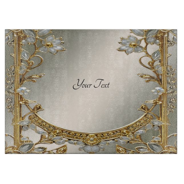 Gold Ornate White Floral Cutting Board (Front)