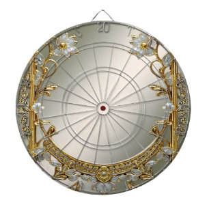 Gold Ornate White Floral Dartboard