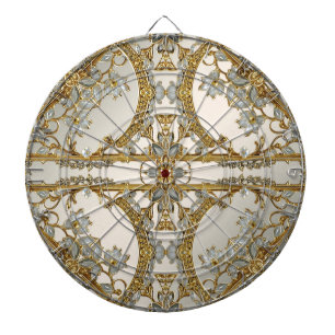 Gold Ornate White Floral Dartboard