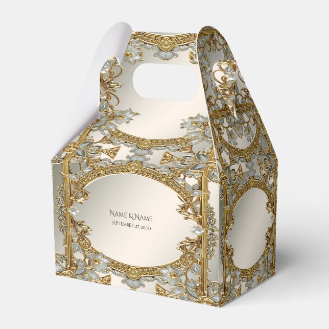 Gold Ornate White Floral Favour Box (Front Side)