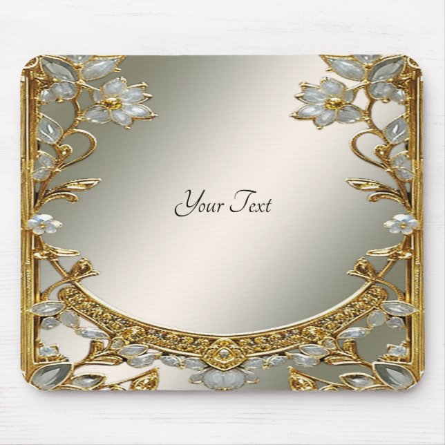 Gold Ornate White Floral Mousepad (Front)