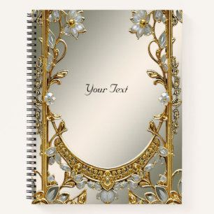 Gold Ornate White Floral Notebook
