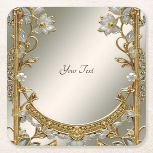 Gold Ornate White Floral Paper Coaster