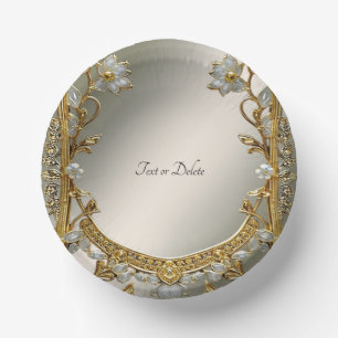 Gold Ornate White Floral Paper Plate