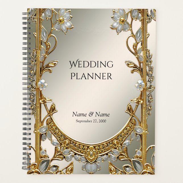 Gold Ornate White Floral Planner (Front)
