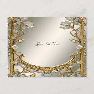 Gold Ornate White Floral Postcard