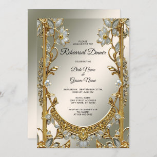 Gold Ornate White Floral Rehearsal Dinner Invitation