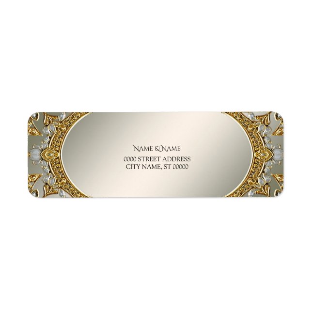 Gold Ornate White Floral Return Address Label (Front)