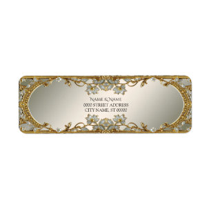 Gold Ornate White Floral Return Address Label