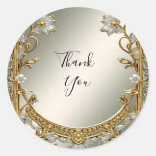 Gold Ornate White Floral Seal Wedding Sticker
