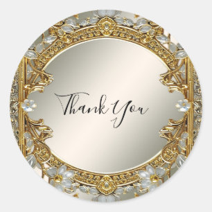 Gold Ornate White Floral Seal Wedding Sticker