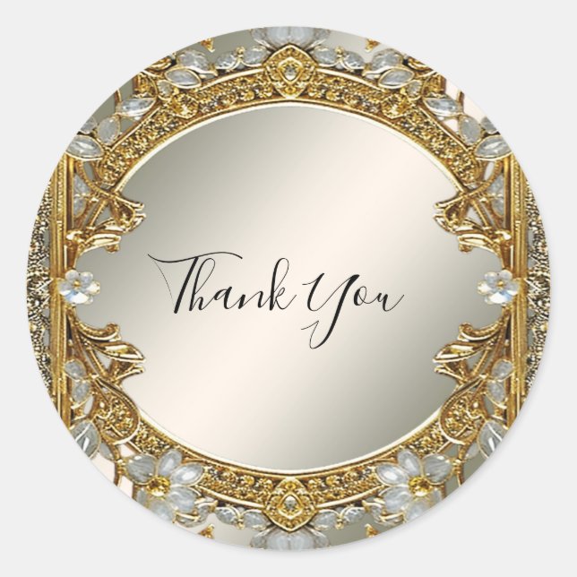 Gold Ornate White Floral Seal Wedding Sticker (Front)