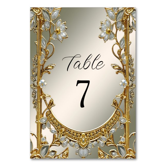 Gold Ornate White Floral Table Number (Front)