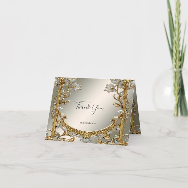 Gold Ornate White Floral Thank You Card (Front)