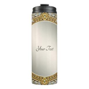 Gold Ornate White Floral Thermal Tumbler