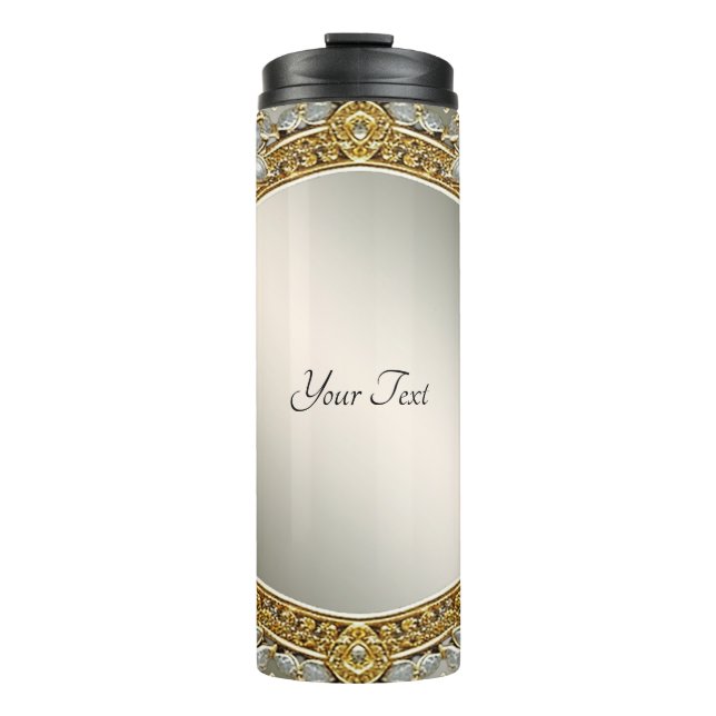 Gold Ornate White Floral Thermal Tumbler (Front)