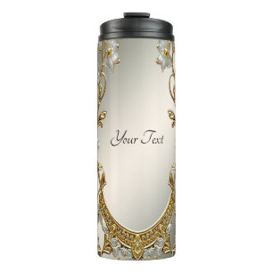 Gold Ornate White Floral Thermal Tumbler