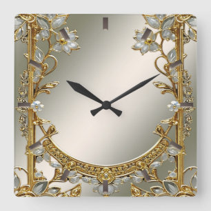 Gold Ornate White Floral Wall Clock