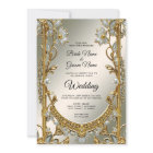 Gold Ornate White Floral Wedding Invitation