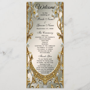Gold Ornate White Floral Wedding Program Programme