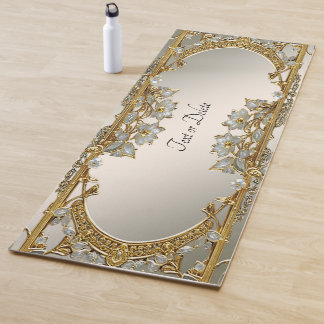 Gold Ornate White Floral Yoga Mat