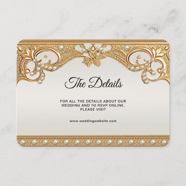 Gold Ornate White Pearls Detail Enclosure Card (Front)