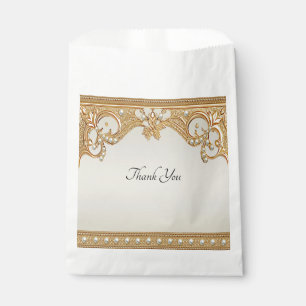 Gold Ornate White Pearls Favor Bag