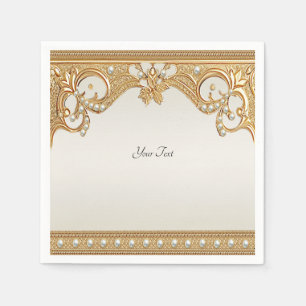 Gold Ornate White Pearls Napkins