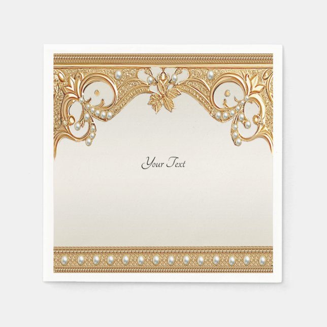 Gold Ornate White Pearls Napkins (Front)
