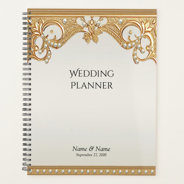 Gold Ornate White Pearls Planner (Front)