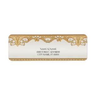 Gold Ornate White Pearls Return Address Label
