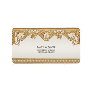 Gold Ornate White Pearls Return Address Label