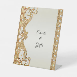Gold Ornate White Pearls Tabletop Signs