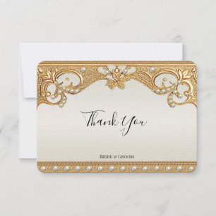 Gold Ornate White Pearls Thank You Card