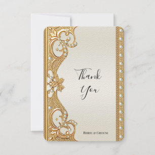 Gold Ornate White Pearls Thank You Card