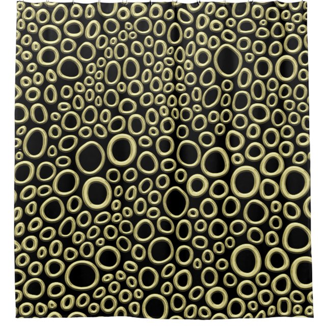 Gold Os on Black Shower Curtain (Front)