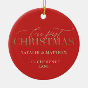 Gold our first Christmas new house or newly wed Ceramic Tree Decoration