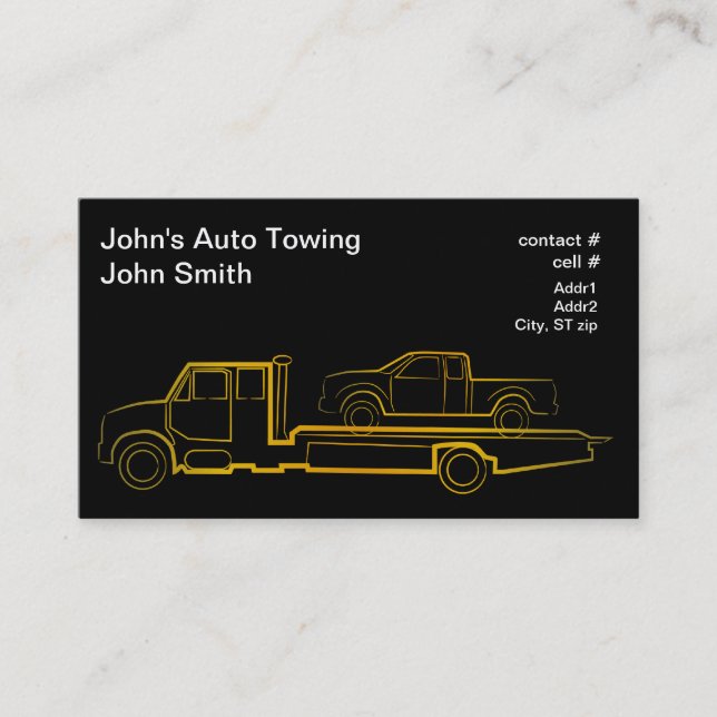 Gold outline rollback wrecker with truck business card (Front)