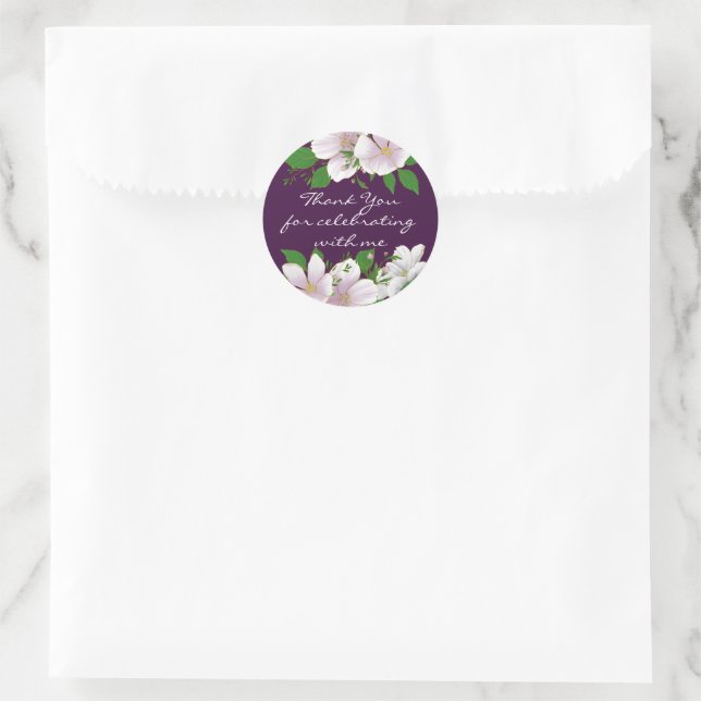 Gold Outlined Floral Purple Classic Round Sticker (Bag)