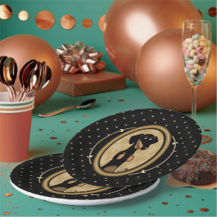 Gold Oval Dachshund Portrait (black & tan) Cute Paper Plate