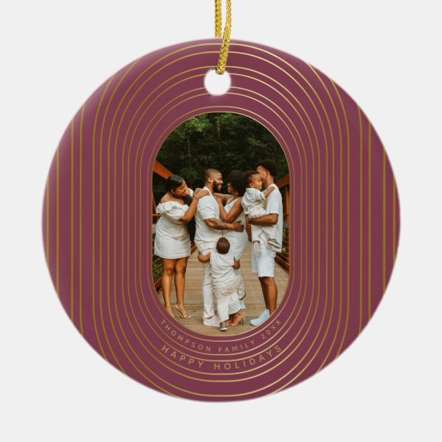 Gold Oval Frame Custom Photo Family Christmas  Ceramic Tree Decoration (Front)