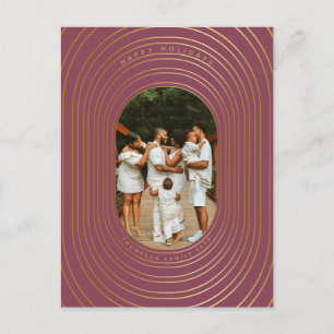 Gold Oval Frame Custom Photo Family Christmas  Holiday Postcard