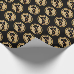 Gold Oval Frame Dachshund Portrait (black & tan) Wrapping Paper