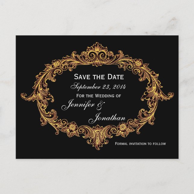 Gold Oval Frame Save Date Wedding Announcement Postcard (Front)