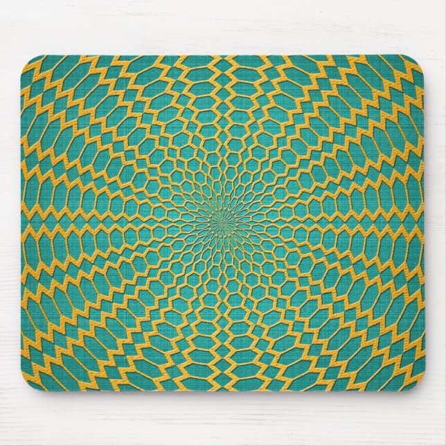 Gold over Teal Green Radial Design Mouse Mat (Front)