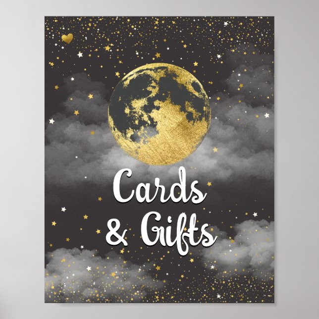 Gold Over the Moon and Stars Baby Shower Sign (Front)
