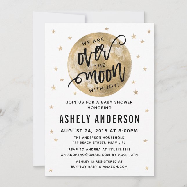 Gold Over the Moon Baby Shower Invitation (Front)