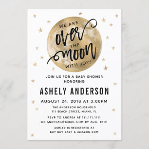 Gold Over the Moon Baby Shower Invitation